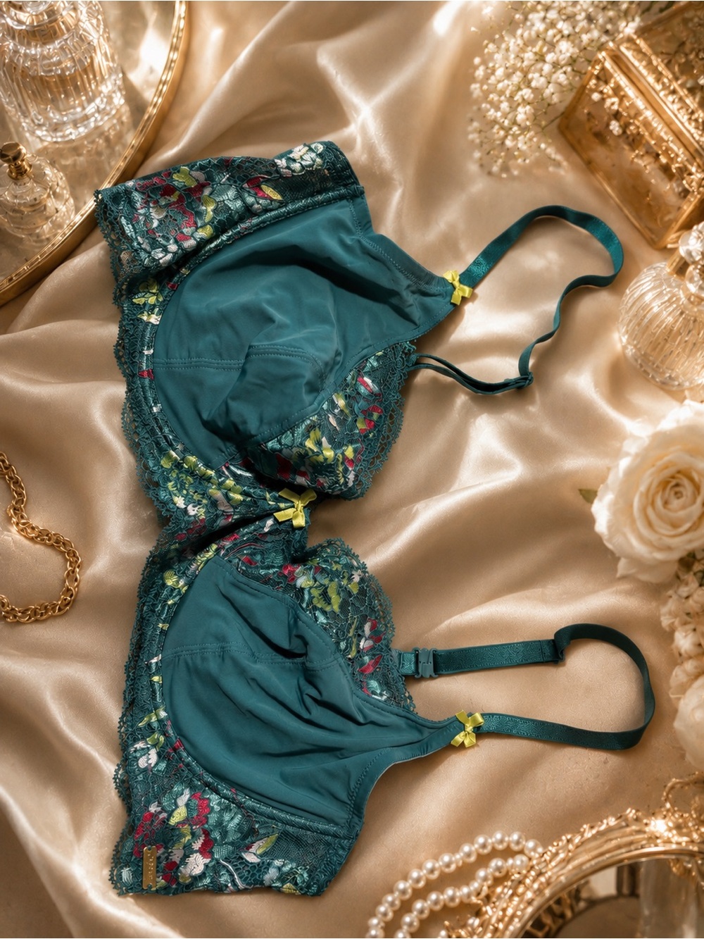 Adore Me Teal Floral Lace Underwire Bra